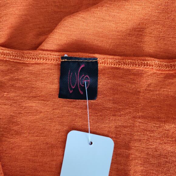 Lucca Orange Twist Front Short Sleeve Stretch Tee Micro Rib Knit Top XS - Picture 6 of 7